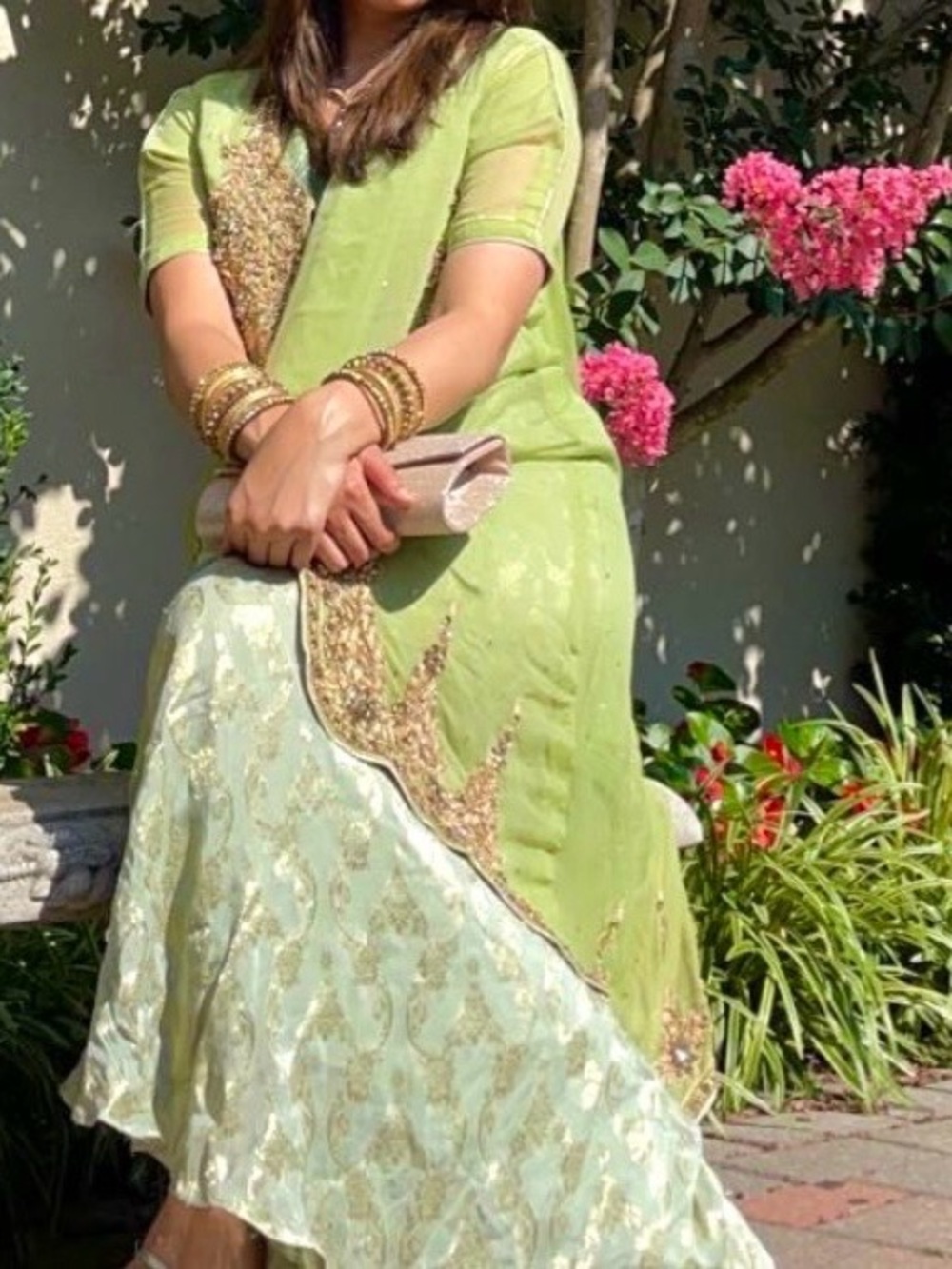Embroidered Light Green Sharara - Picture 2 of 2